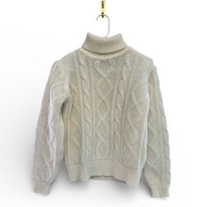 Vintage JCPenney Ivory Cable Knit Turtleneck Sweater Boys M or Women XS